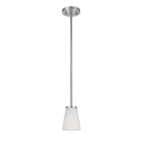 1-Light Brushed Nickel Mini Pendant with Etched Glass Shade