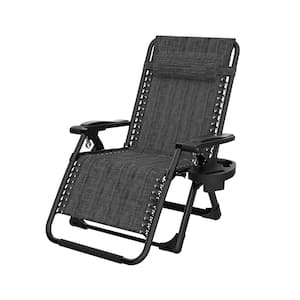 26 in. W Metal Zero Gravity Chair Outdoor/Indoor Patio Camping Folding Reclining Lounge Chair with Fossil Gray Cushion