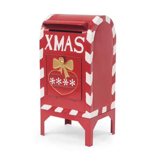 Unbranded 27 in. Red Iron Christmas Mailbox Decoration Holiday Decor