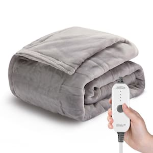 50 in. x 60 in. Extra Cozy Nordic Velvet Reverse Sherpa Heated Throw Electric Blanket, Light Marble