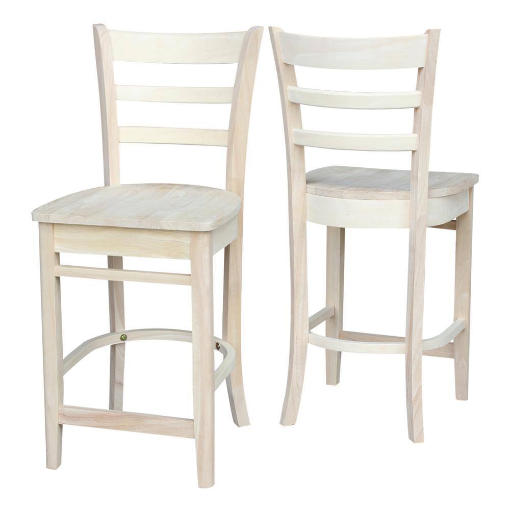 Emily Solid Parawood Counter Height Stool, 24" Seat, Unfinished