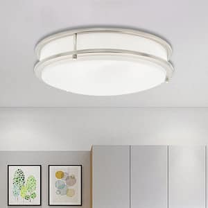 14 in. 20-Watt, 1600 Lumens Brushed Nickel LED Finish Double Ring CCT Flush Mount Ceiling Light