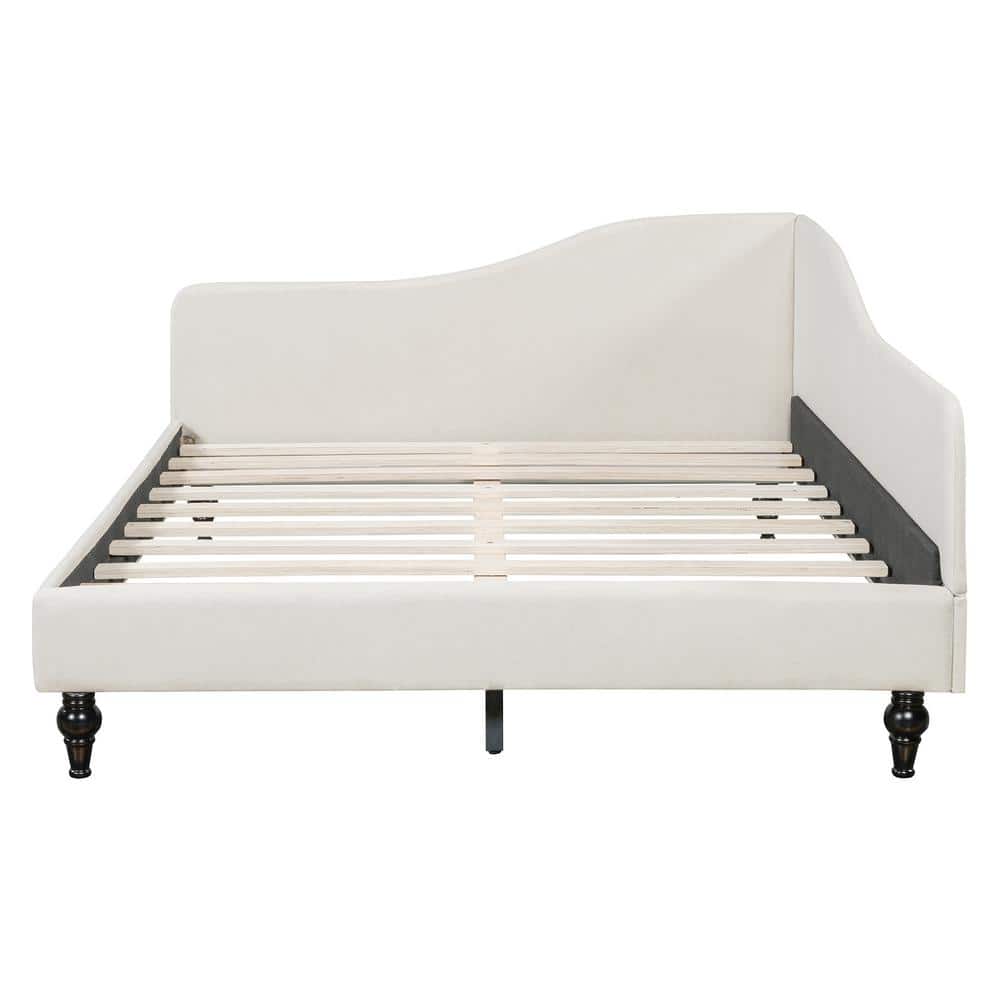 Sleek and Modern Beige Twin Size Linen Daybed with Solid Wood Legs - thumbnail 7