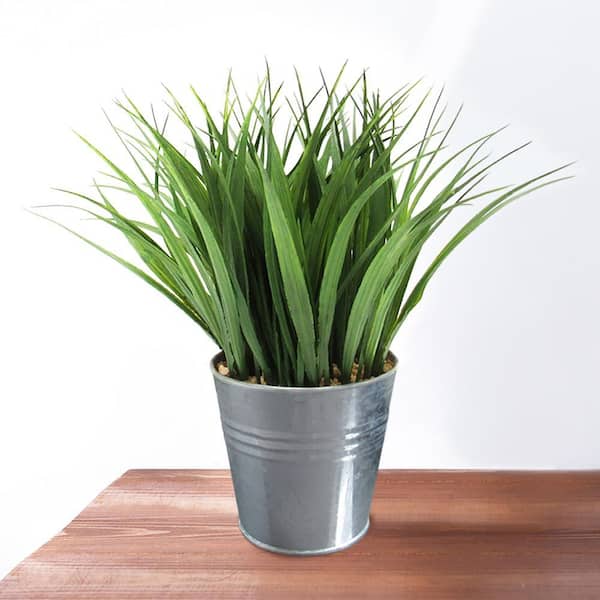 LIVING LUXURY 9in Artificial Wheat Grass Herb Plant in Metal Pot 5085-GR