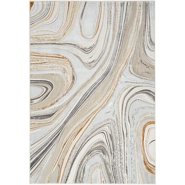 Nourison Glam Grey Gold 5 ft. x 7 ft. Abstract Contemporary Area Rug
