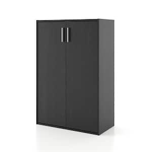 Quincy 35.2 in. Tall Stackable Black Engineered wood 3-Shelf Modern Modular Cabinet Bookcase with 2-Doors