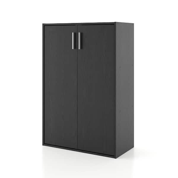 Furniture of America Quincy 35.2 in. Tall Stackable Black Engineered wood 3-Shelf Modern Modular Cabinet Bookcase with 2-Doors