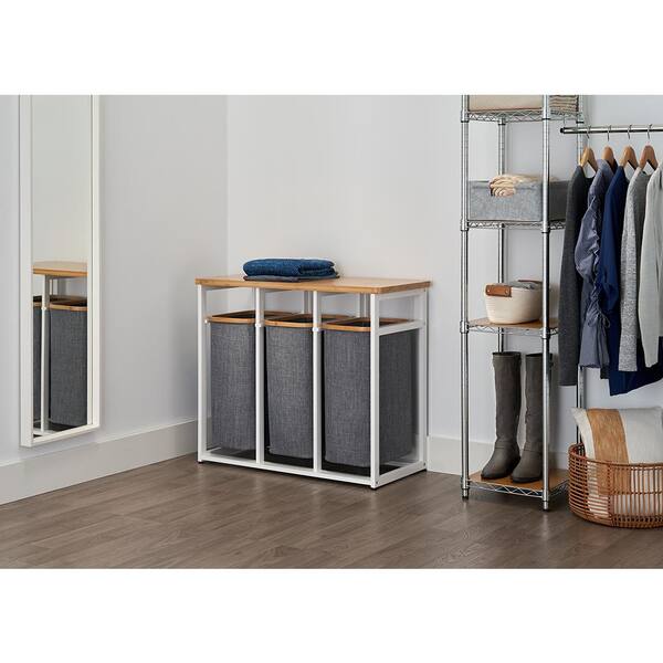 TRINITY White 36 in. x 17.3 in. x 30.7 in. Wood (Bamboo) 3-Bag