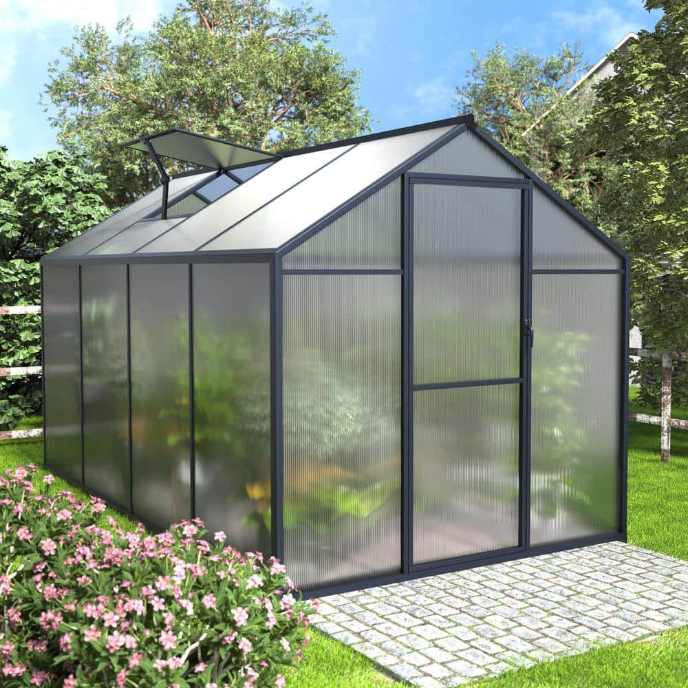 6' x 8' Gray Polycarbonate Walk-In Greenhouse with Aluminum Frame