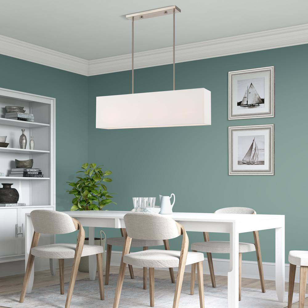 Summit 4-Light Linear Chandelier with Off-White Fabric Shade in Brushed Nickel