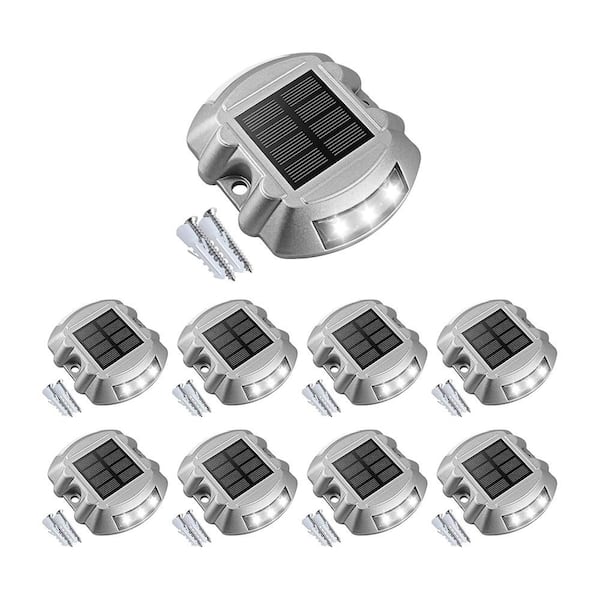 Afoxsos Solar Powered IP67 Waterproof LED Deck and Driveway Lights White with 8-Pack for Outdoor Garden Pathway and Yard