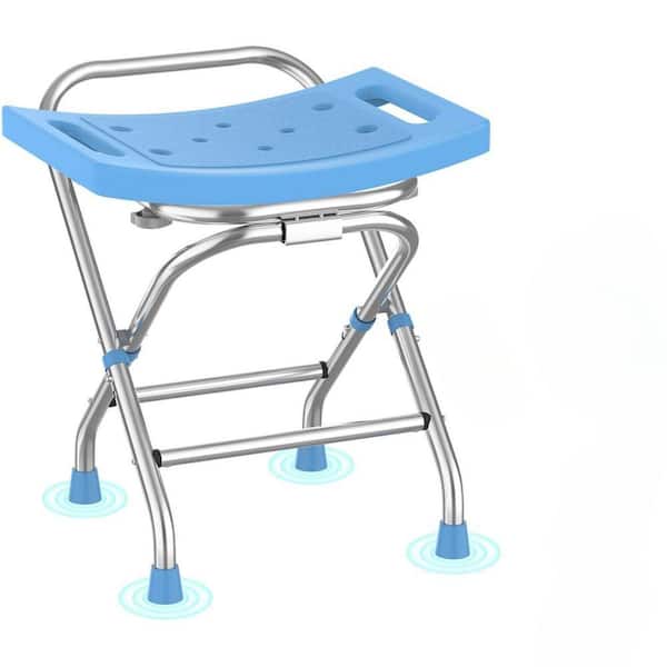 20.7 in. W Foldable Stainless Steel Shower Seat with Non-Slip Tips Adjustable Height Elderly, Disabled Blue Freestanding