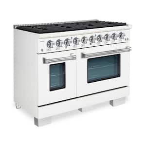 BOLD 48 IN, 8 Burner Freestanding Double Oven Dual Fuel Range with Gas Stove and Electric Oven, in. White