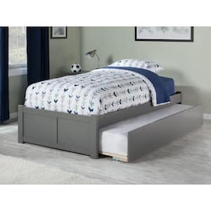 Concord Twin Platform Bed with Flat Panel Foot Board and Twin Size Urban Trundle Bed in Grey