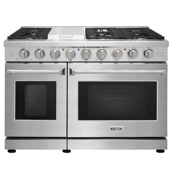 Propane-48 in. 6.8 cu. ft. 6 Burners Freestanding Double Oven Gas Range in Stainless Steel with Convection and Griddle