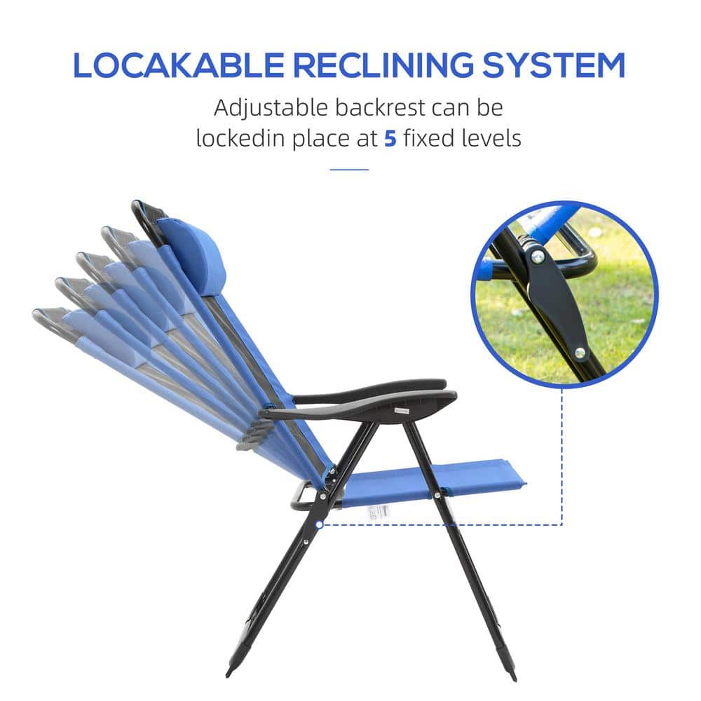 Blue Folding Metal Patio Chaise Lounge Chairs with Cushions