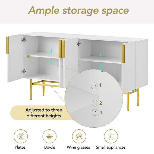 White Shelf Cabinet with Adjustable Plates Ample Storage Space