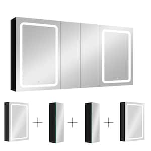 60 in. W x 30 in. H Rectangular Aluminum Medicine Cabinet with Mirror, LED Dimmable Light and 4-Door Cabinets