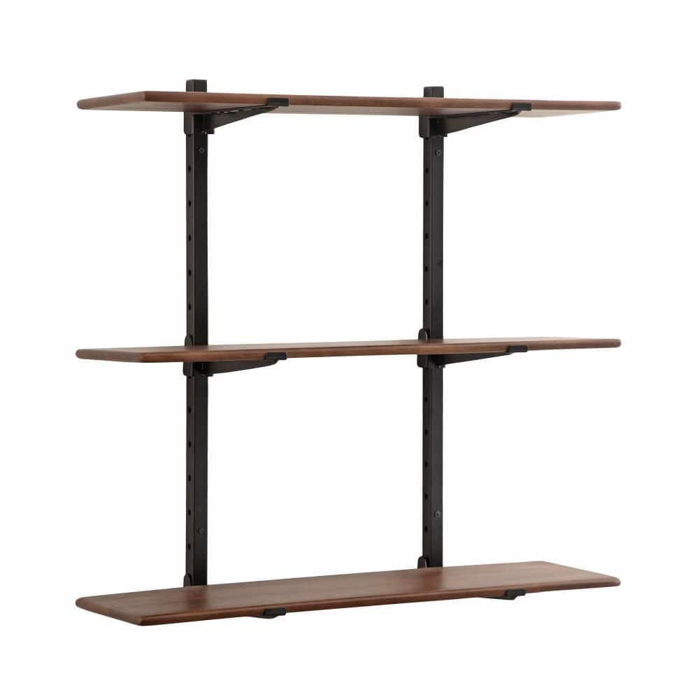 Atwood 32 in. W x 10 in. D Black/Walnut Brown Wood Decorative Wall Shelf price history on PriceWatchPro