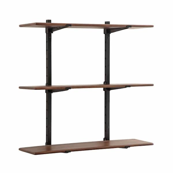 Atwood 32 in. W x 10 in. D Black/Walnut Brown Wood Decorative Wall Shelf