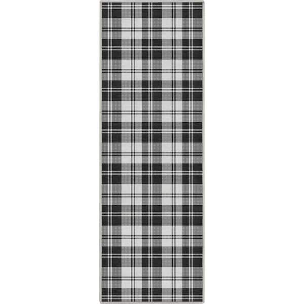 Black 2 ft. x 5 ft. Runner Apollo Plaid Farmhouse Geometric Area Rug