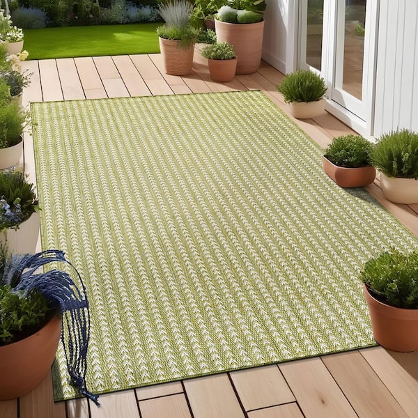 Beverly Rug Arrow Olive 8 ft. x 10 ft. Chevron Striped Washable