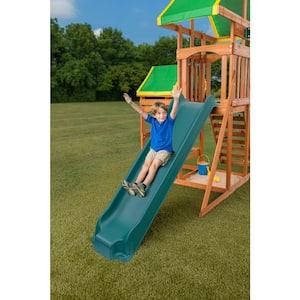 Woodlands Complete Wooden Swing Set with Rock Wall, Picnic Table, Slide and Playset