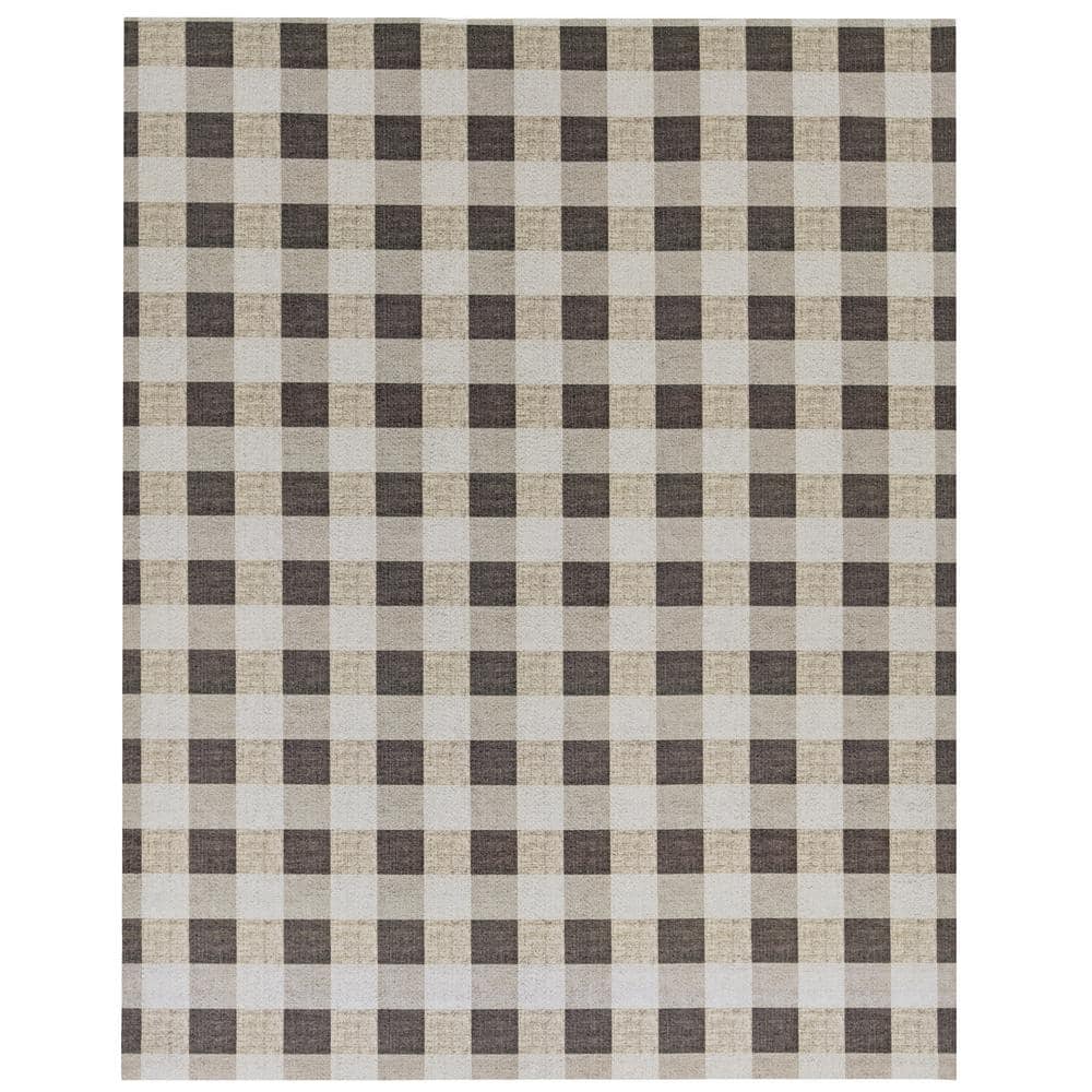 6' x 8' Gingham Outdoor Rug Black/Taupe - Foss Floors