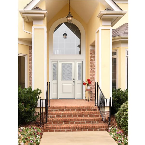 60 in. x 80 in. Left Hand 1/2 Lite Vapor Hammered Glass Primed Steel Prehung Front Door with Sidelites