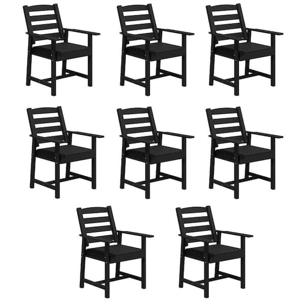 8-Piece HDPE Patio Dining Chairs, Heavy Duty Wood-Like Outdoor Dining Chairs with Arm for Garden, Deck, Lawn, Black