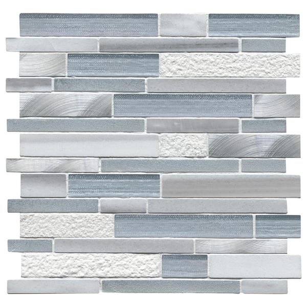 Harlow Interlocking 12 in. x 12 in. x 0.31 in. Glass/Stone/Metal Mesh-Mounted Mosaic Tile (1 sq. ft./Each)
