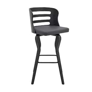 Charlie 29 in. Gray Low Back Metal Bar Stool with Faux Leather Seat