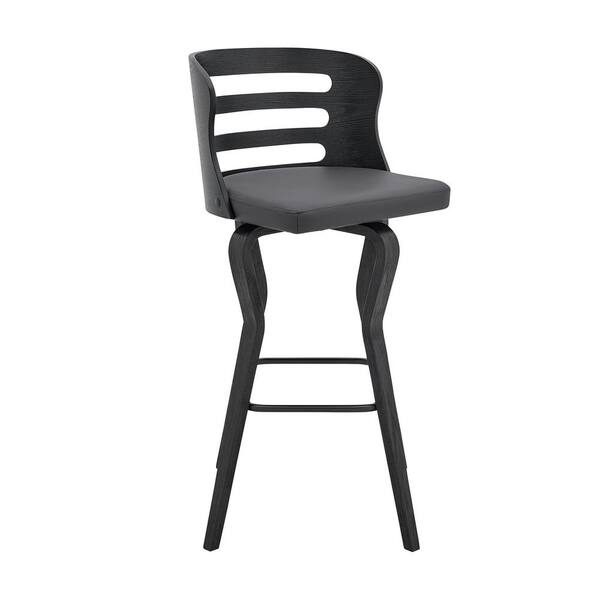 HomeRoots Charlie 29 in. Gray Low Back Metal Bar Stool with Faux Leather Seat