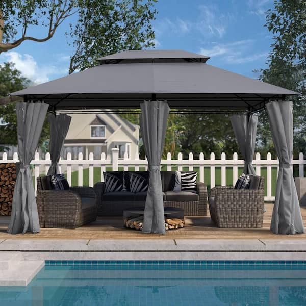 Cesicia 13 ft. x 10 ft. Patio Umbrella Gazebo Gray Steel Canopy