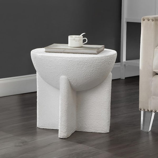 Brady 16.25 in. Minimalist Modern Drum Accent Table, White Frosted