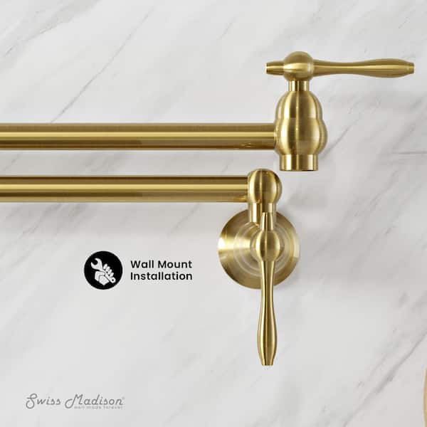 Plaisir Retractable Wall Mount Pot Filler Faucet in Brushed Gold