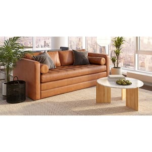 Napa 82 in. Full Size Leather Pull-Out Convertible Sleeper Sofa in Cognac Tan