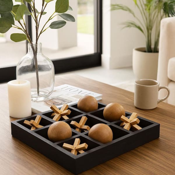 Black 10 in. x 10 in. Wood and Metal Tic Tac Toe Square Board Game