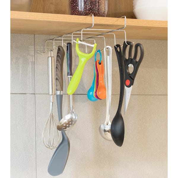 Basicwise Cup Rack Under Shelf, Kitchen Utensil Drying Hooks - White