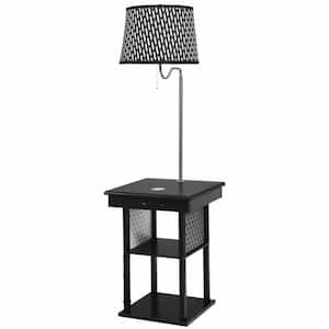 58 in. Standard Black Floor Lamp With Bedside Desk And USB Charging Ports Shelves