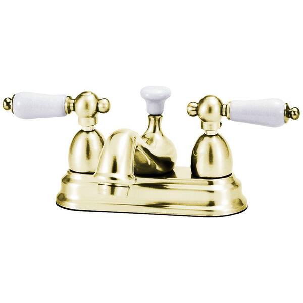 Elizabethan Classics Bradsford 4 in. 2-Handle Mid-Arc Bathroom Faucet in Polished Brass with Porcelain Lever Handle