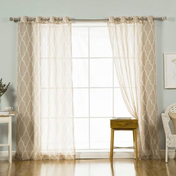 Best Home Fashion Taupe Trellis Grommet Sheer Curtain - 52 in. W x