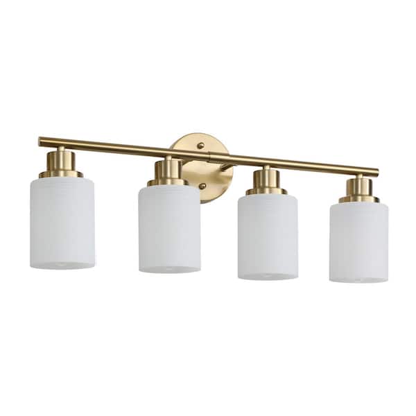 24 in. 4 Light Gold Bathroom Wall Mounted Vanity Light with Frosted Glass Shade(No Bulbs)