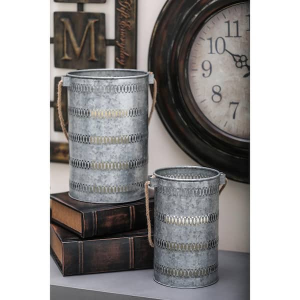 Grey Metal Coastal Candle Lantern (Set of 2)