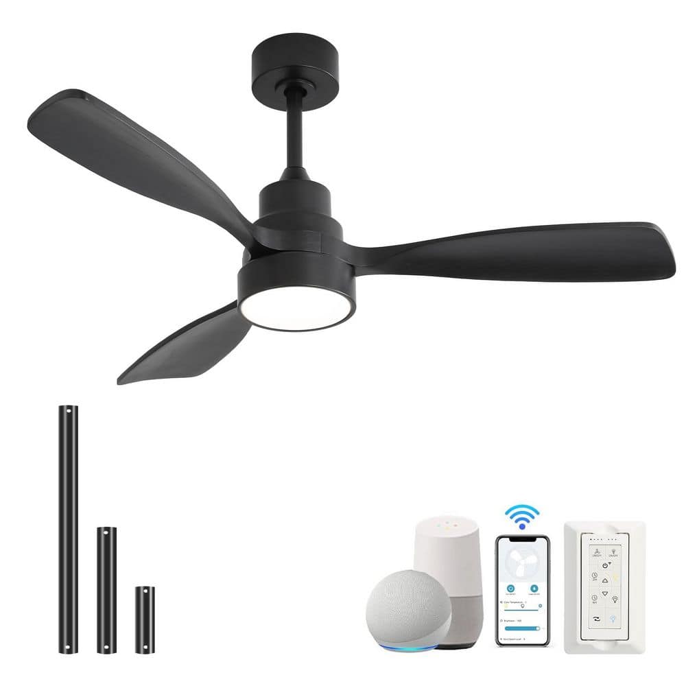 48 in.LED Indoor/Outdoor Smart Standard Wood Black Downrod Ceiling Fan with Light Kits and Remote and App Control price history on PriceWatchPro