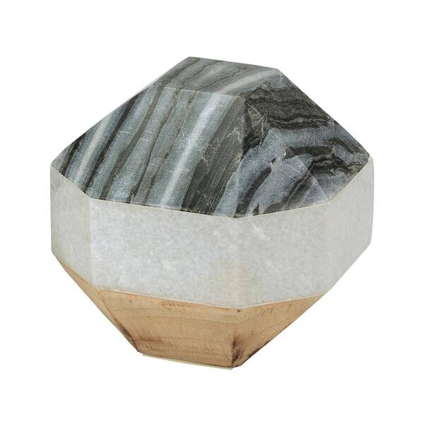 Titan Lighting 4 in. Marble and Wood Dodecahedron Decorative Sculpture in Black, White and Natural Wood