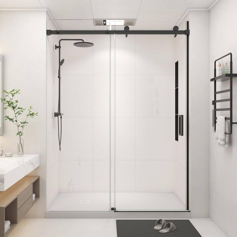 49 in. -54 in. W x 72 in. H Sliding Frameless Shower Door in Matte Black with Clear Tempered Glass price history on PriceWatchPro