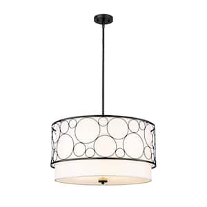 Kendall 24 in. 4-Light Pendant Matte Black with White Fabric Shade