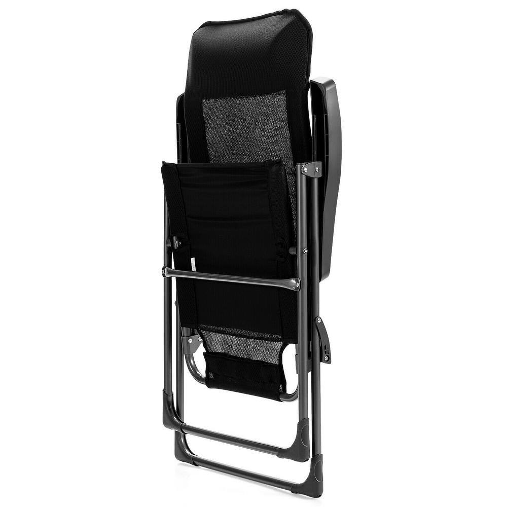 Black Adjustable Folding Patio Dining Chairs with Arms, Set of 2