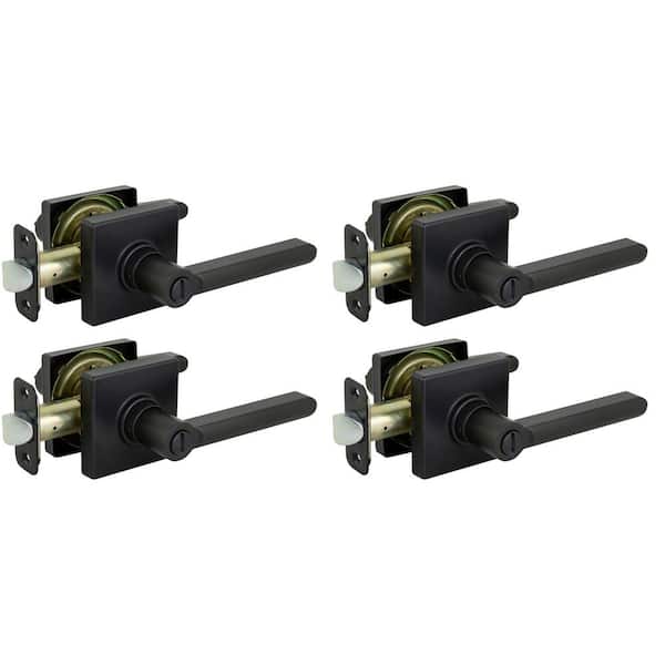 Tonebridge Matte Black Bed/Bath Door Lever with Square Rose (4-Pack)